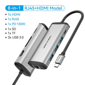 Vention USB C HUB - Type C to USB 3.0 Docking Station with USB C, HDMI, and RJ45 4K for MacBook Pro, MacBook Air, and Other Type C Devices - USB 3.1 Splitter and USB HUB Accessories - Miscellaneous Accessories