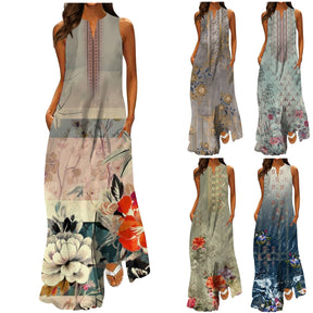 2023 Verão Vestido Longo Solto Decote em V Estampa de Saia e Top Tank para Mulheres - Miscellaneous Accessories