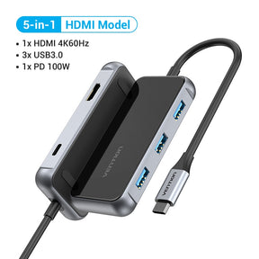 Vention USB C HUB - Type C to USB 3.0 Docking Station with USB C, HDMI, and RJ45 4K for MacBook Pro, MacBook Air, and Other Type C Devices - USB 3.1 Splitter and USB HUB Accessories - Miscellaneous Accessories