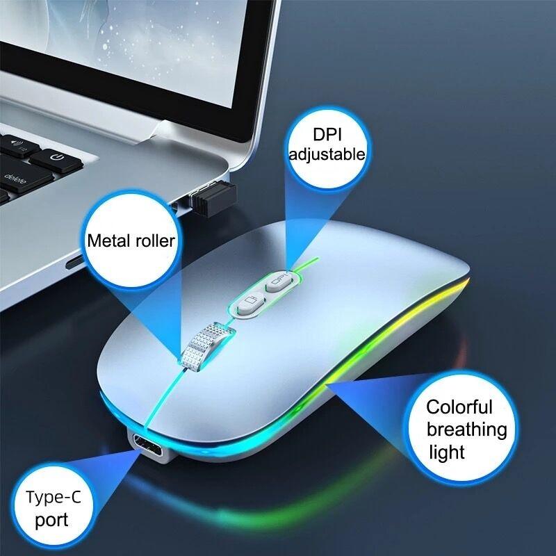 Bluetooth 2.4G Wireless Mouse One-Click Desktop Function Type-C Rechargeable Silent Backlight - Miscellaneous Accessories